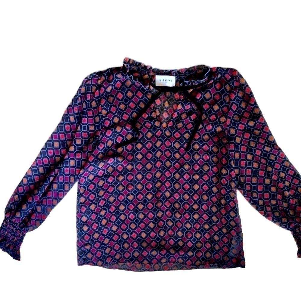 Highline Collective Geometric Print Ruffled Collar blouse top